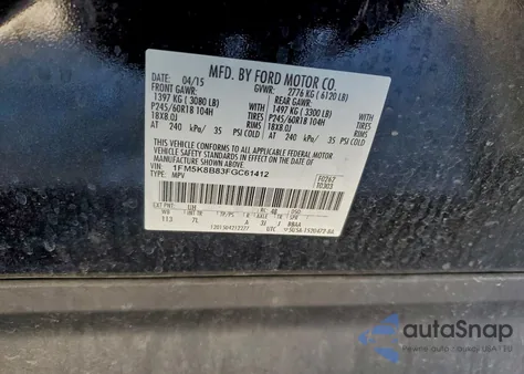 2015 Ford Explorer z USA, uszkodzony, nr VIN 1FM5K8B83FGC61412